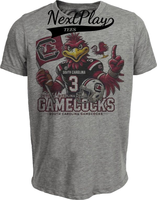 South Carolina Gamecocks Exclusive Retro Football Flag Artwork Heather Gray Sublimated T-Shirt