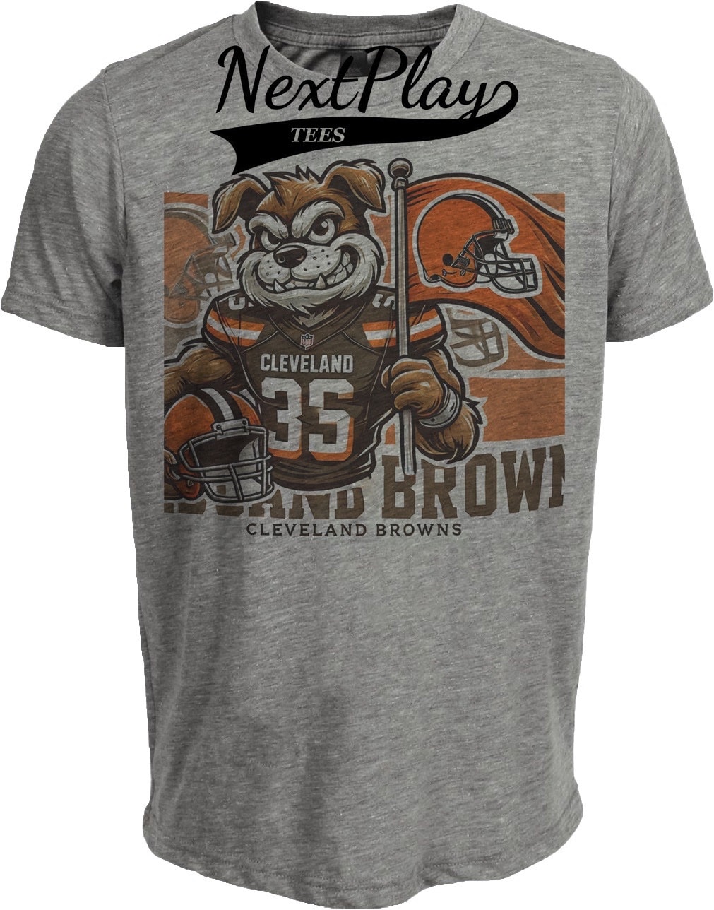 Cleveland Browns Exclusive Retro Dog Pound Football Flag Artwork Heather Gray Sublimated T-Shirt