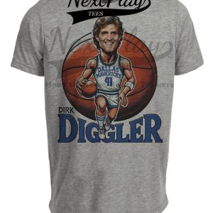Dallas Mavericks Dirk Nowitzki Diggler Exclusive Retro Basketball Artwork Heather Gray Sublimated T-Shirt