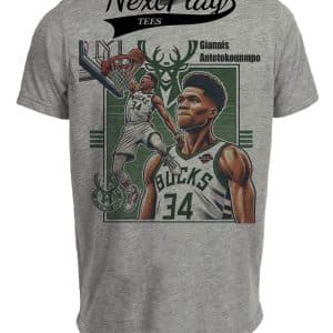 Milwaukee Bucks Giannis Antetokounmpo #34 Exclusive Retro Basketball Artwork Heather Gray Sublimated T-Shirt