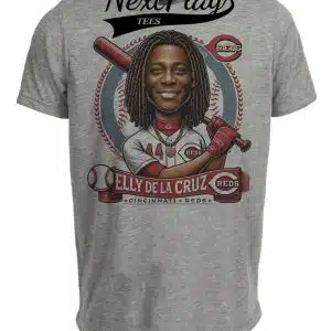 Cincinnati Reds Elly De La Cruz #44 Exclusive Retro Baseball Artwork Heather Gray Sublimated T-Shirt