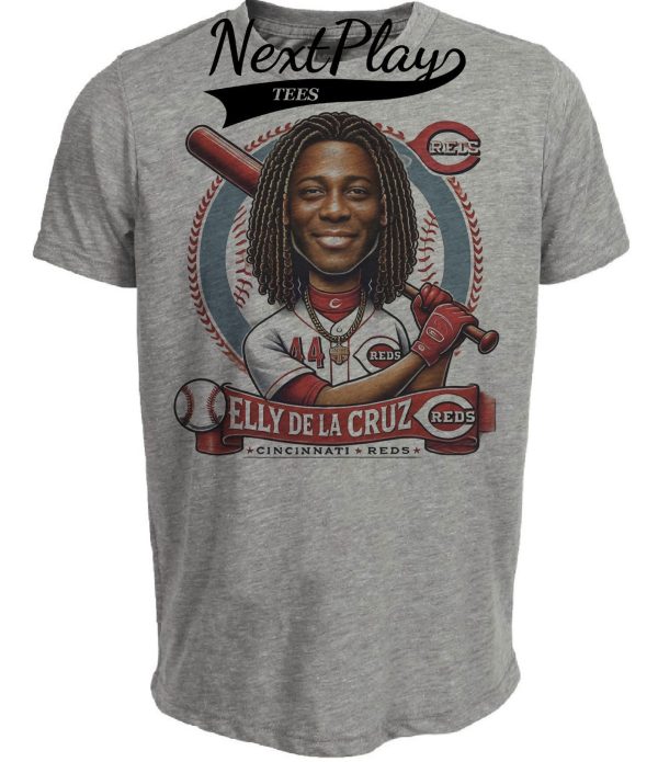 Cincinnati Reds Elly De La Cruz #44 Exclusive Retro Baseball Artwork Heather Gray Sublimated T-Shirt