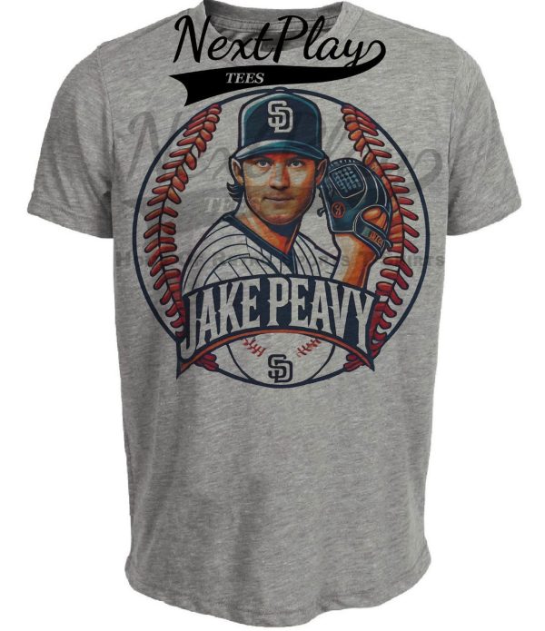 San Diego Padres Jake Peavy Exclusive Retro Baseball Artwork Heather Gray Sublimated T-Shirt