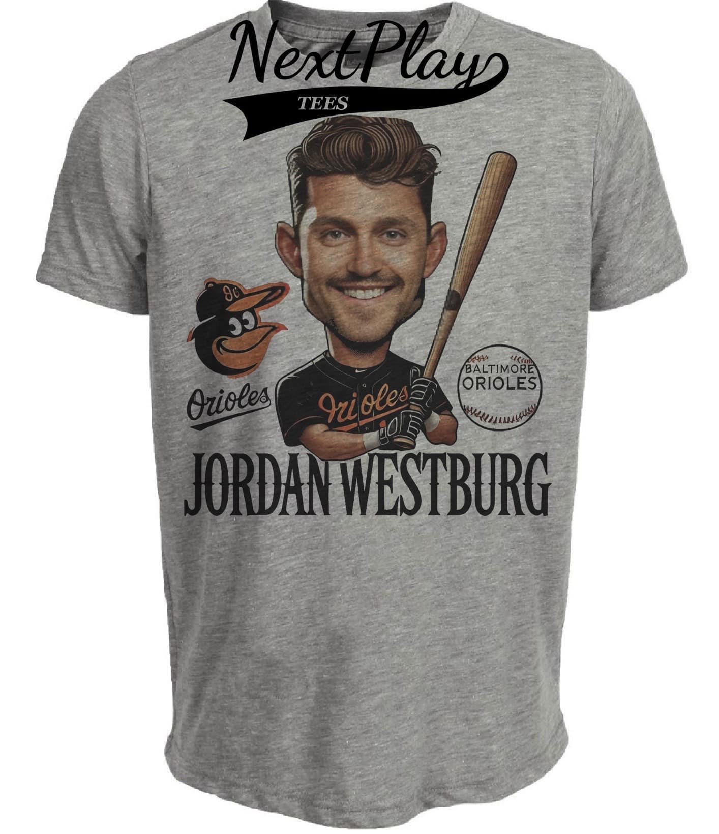 Baltimore Orioles Jordan Westburg Exclusive Retro Baseball Artwork Heather Gray Sublimated T-Shirt