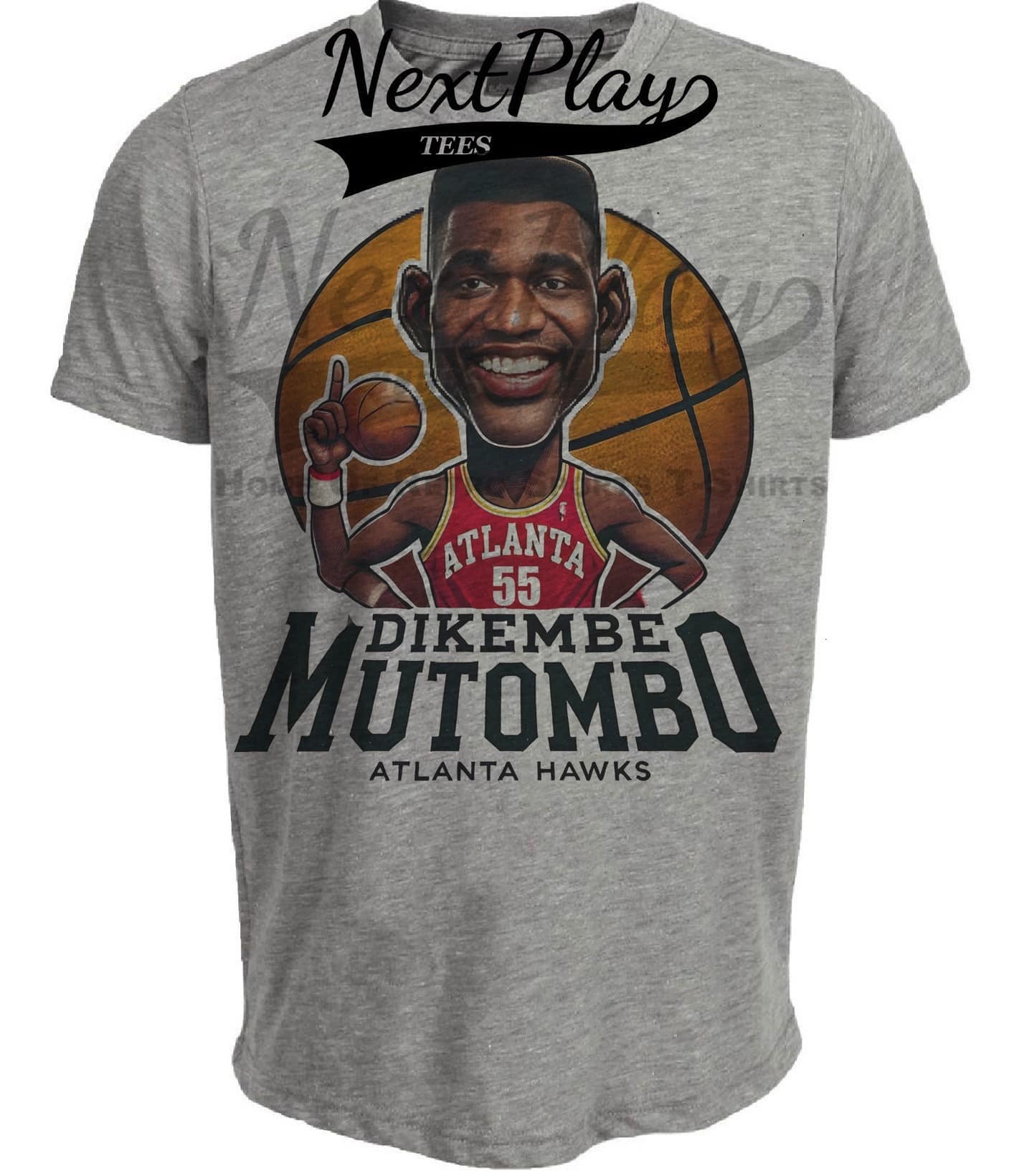 Atlanta Hawks Dikembe Mutombo Exclusive Retro Basketball Artwork Heather Gray Sublimated T-Shirt