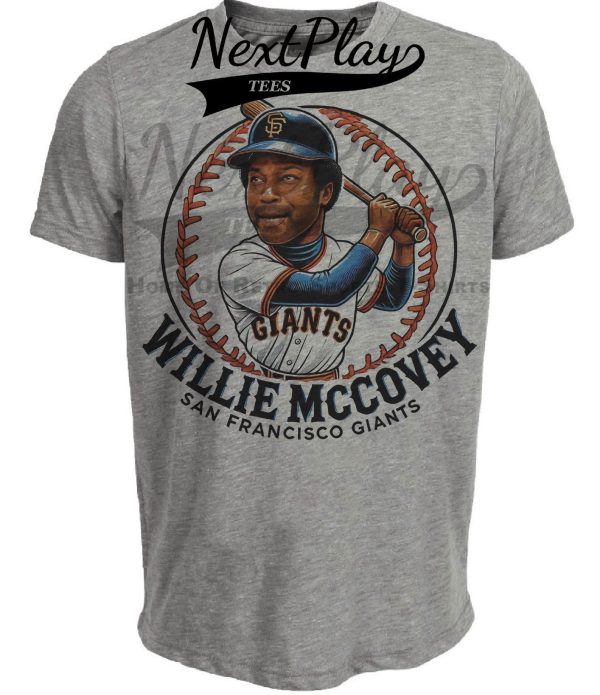 San Francisco Giants Willie McCovey Exclusive Retro Baseball Artwork Heather Gray Sublimated T-Shirt