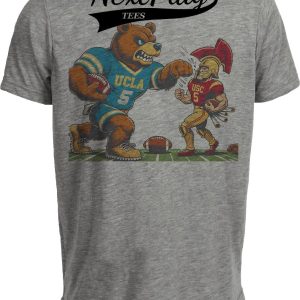 UCLA Bruins vs. USC Trojans Exclusive Retro Rivalries Football Artwork Heather Gray Sublimated T-Shirt