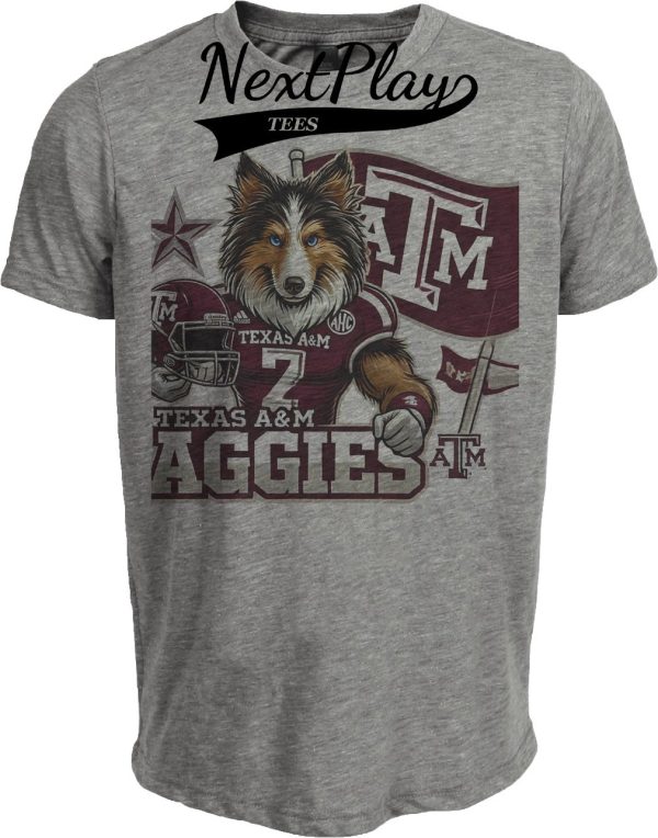 Texas A&M Aggies Exclusive Retro Football Flag Artwork Heather Gray Sublimated T-Shirt