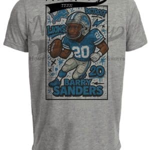 Detroit Lions Barry Sanders Exclusive Caricature Football Artwork Heather Gray Sublimated T-Shirt