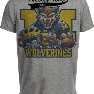 Michigan Wolverines Exclusive Retro Football Helmet Artwork Heather Gray Sublimated T-Shirt