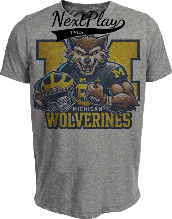 Michigan Wolverines Exclusive Retro Football Helmet Artwork Heather Gray Sublimated T-Shirt