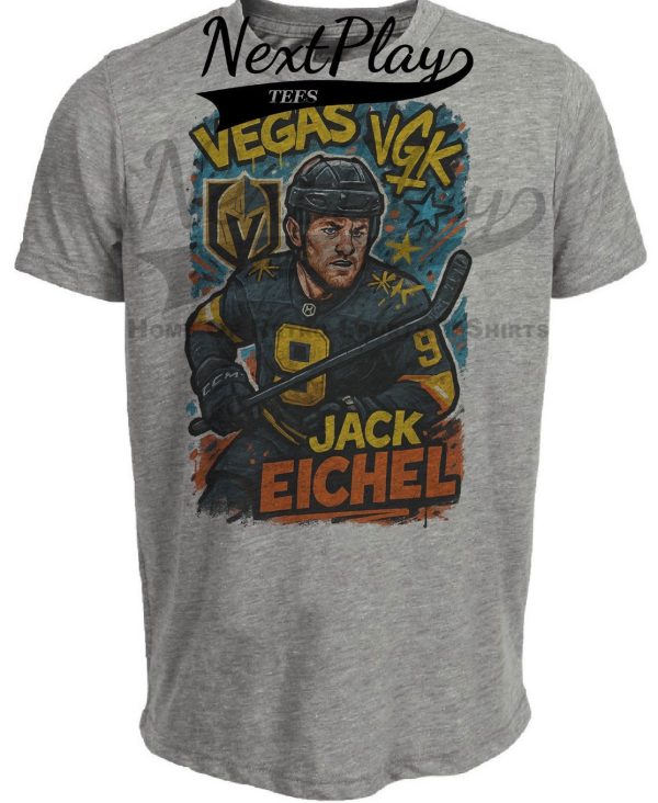 Las Vegas Golden Knights Jack Eichel Exclusive Caricature Hockey Artwork Heather Gray Sublimated T-Shirt