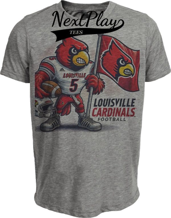 Louisville Cardinals Exclusive Retro Football Flag Artwork Heather Gray Sublimated T-Shirt