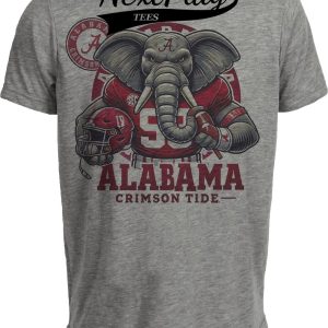 Alabama Crimson Tide Exclusive Retro Football Helmet Mascot Artwork Heather Gray Sublimated T-Shirt