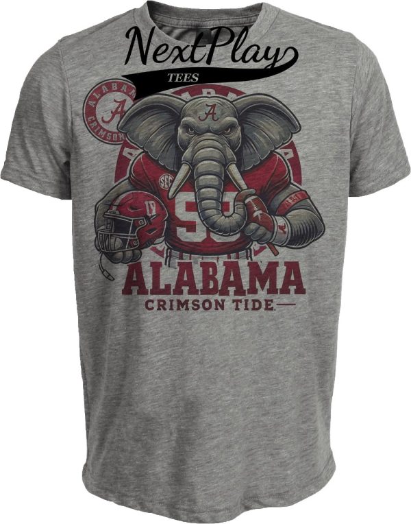 Alabama Crimson Tide Exclusive Retro Football Helmet Mascot Artwork Heather Gray Sublimated T-Shirt