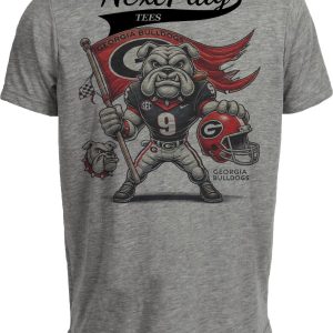 Georgia Bulldogs Exclusive Retro Football UGA Flag Artwork Heather Gray Sublimated T-Shirt