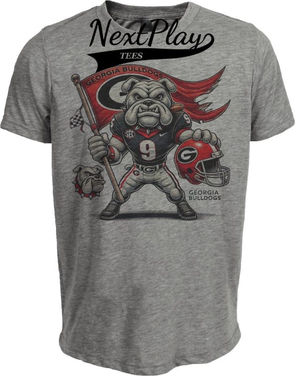 Georgia Bulldogs Exclusive Retro Football UGA Flag Artwork Heather Gray Sublimated T-Shirt
