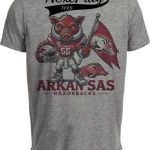 Arkansas Razorbacks Exclusive Retro Football Flag Artwork Heather Gray Sublimated T-Shirt