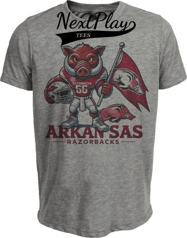 Arkansas Razorbacks Exclusive Retro Football Flag Artwork Heather Gray Sublimated T-Shirt