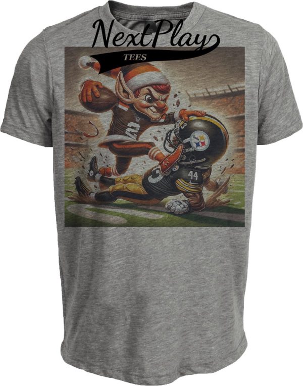 Cleveland Browns vs. Pittsburgh Steelers Exclusive Retro Football Brownie 1979 Artwork Heather Gray Sublimated T-Shirt