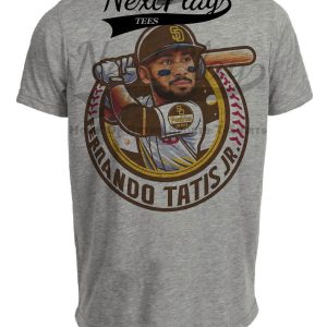 San Diego Padres Fernando Tatis Exclusive Retro Baseball Artwork Heather Gray Sublimated T-Shirt