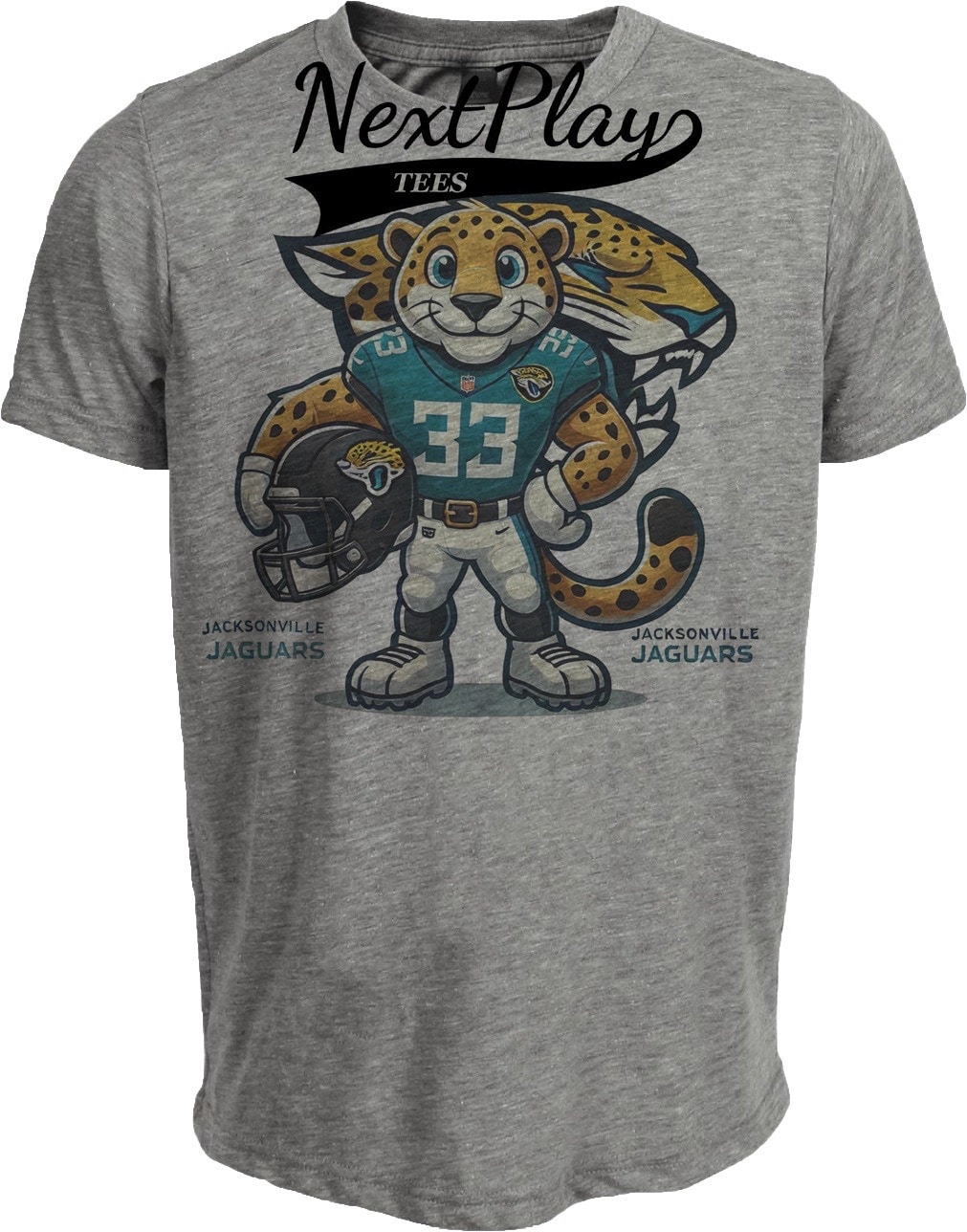 Jacksonville Jaguars Exclusive Retro Football Helmet Artwork Heather Gray Sublimated T-Shirt