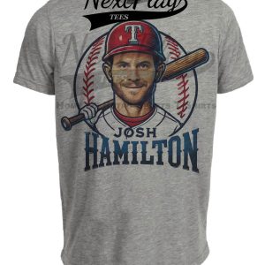 Texas Rangers Josh Hamilton Exclusive Retro Baseball Artwork Heather Gray Sublimated T-Shirt