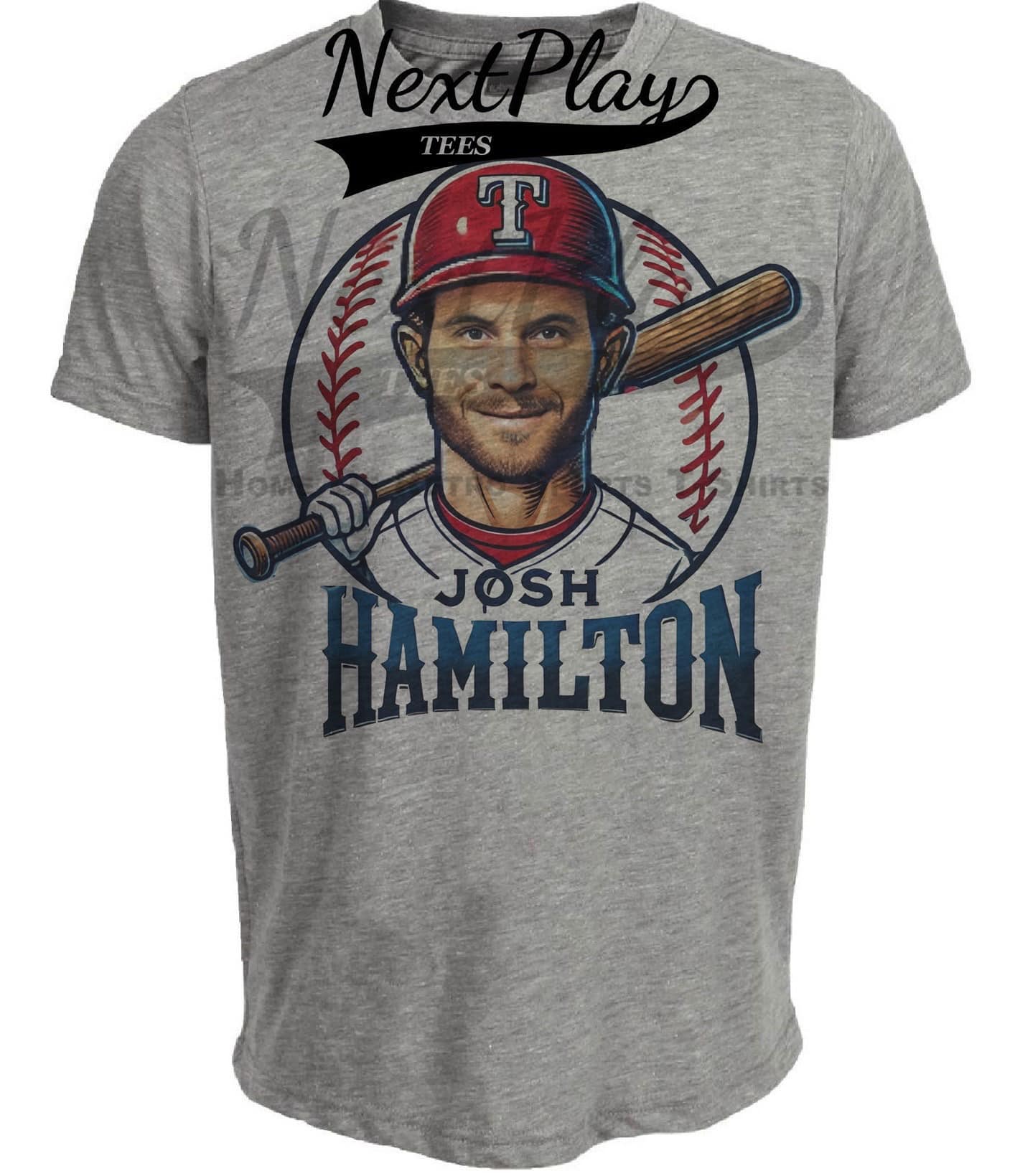 Texas Rangers Josh Hamilton Exclusive Retro Baseball Artwork Heather Gray Sublimated T-Shirt