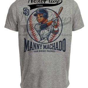 San Diego Padres Manny Machado Exclusive Retro Baseball Artwork Heather Gray Sublimated T-Shirt