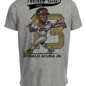 Atlanta Braves Ronald Acuna Jr. Exclusive Retro Baseball Artwork Heather Gray Sublimated T-Shirt