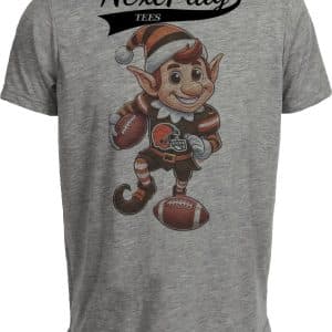 Cleveland Browns Exclusive Retro Football Happy Brownie Elf Artwork Heather Gray Sublimated T-Shirt