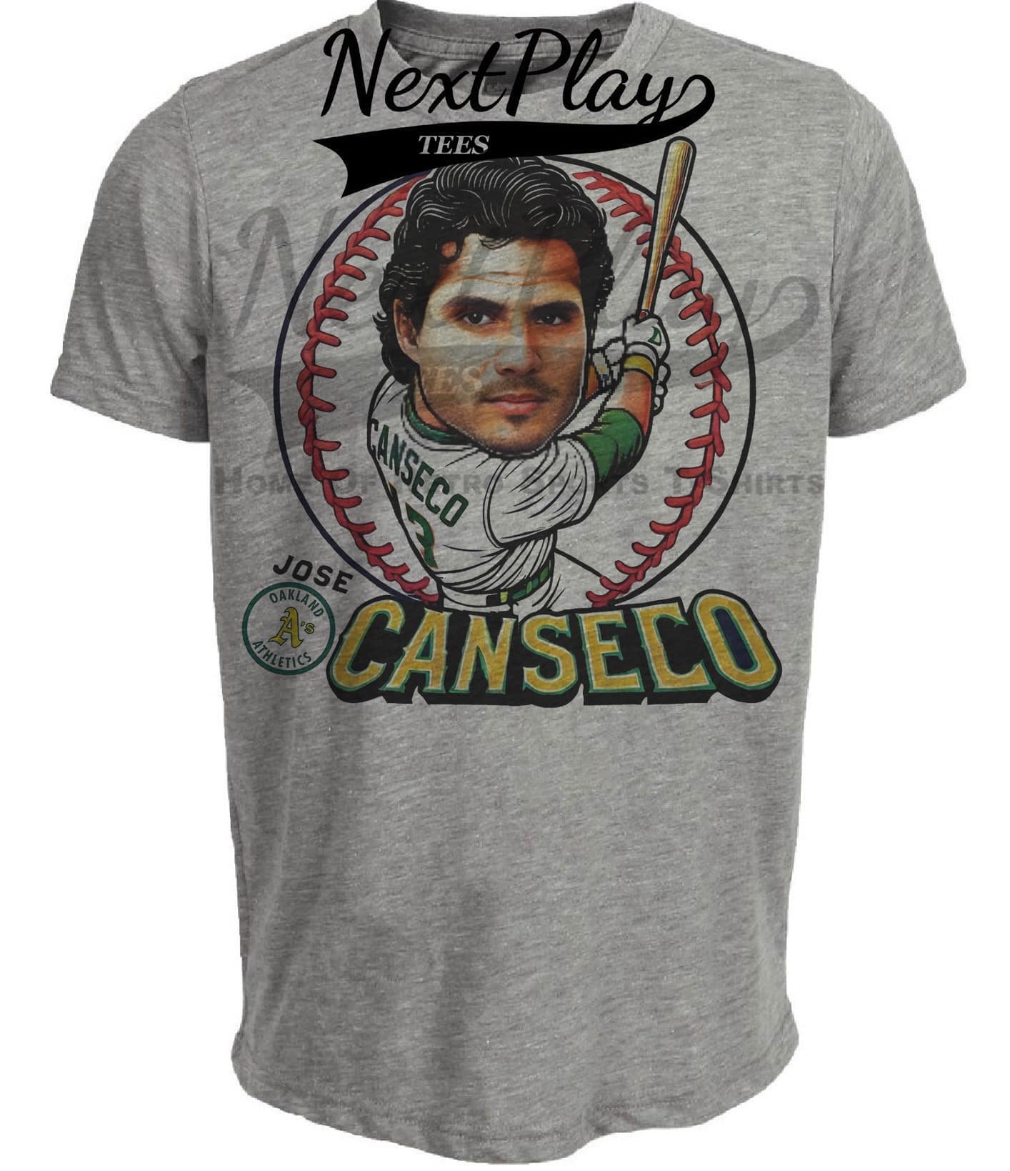 Oakland Athletics A’s Jose Canseco Exclusive Retro Baseball Artwork Heather Gray Sublimated T-Shirt