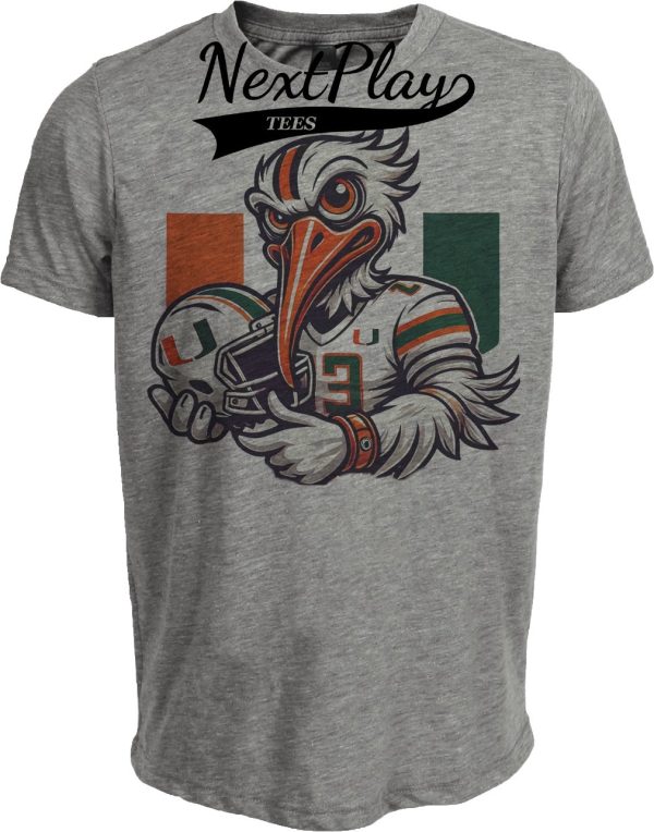 Miami Hurricanes Exclusive Sebastian Retro Football Helmet Artwork Heather Gray Sublimated T-Shirt