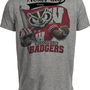 Wisconsin Badgers Exclusive Retro Football Flag Artwork Heather Gray Sublimated T-Shirt