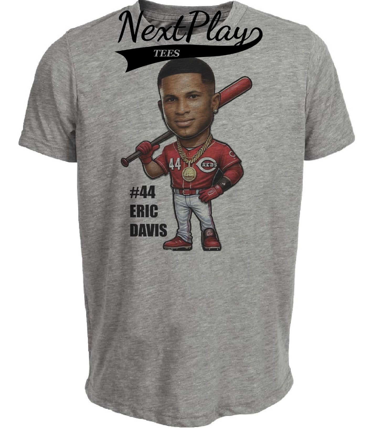 Cincinnati Reds Eric Davis Exclusive Retro Baseball Artwork Heather Gray Sublimated T-Shirt