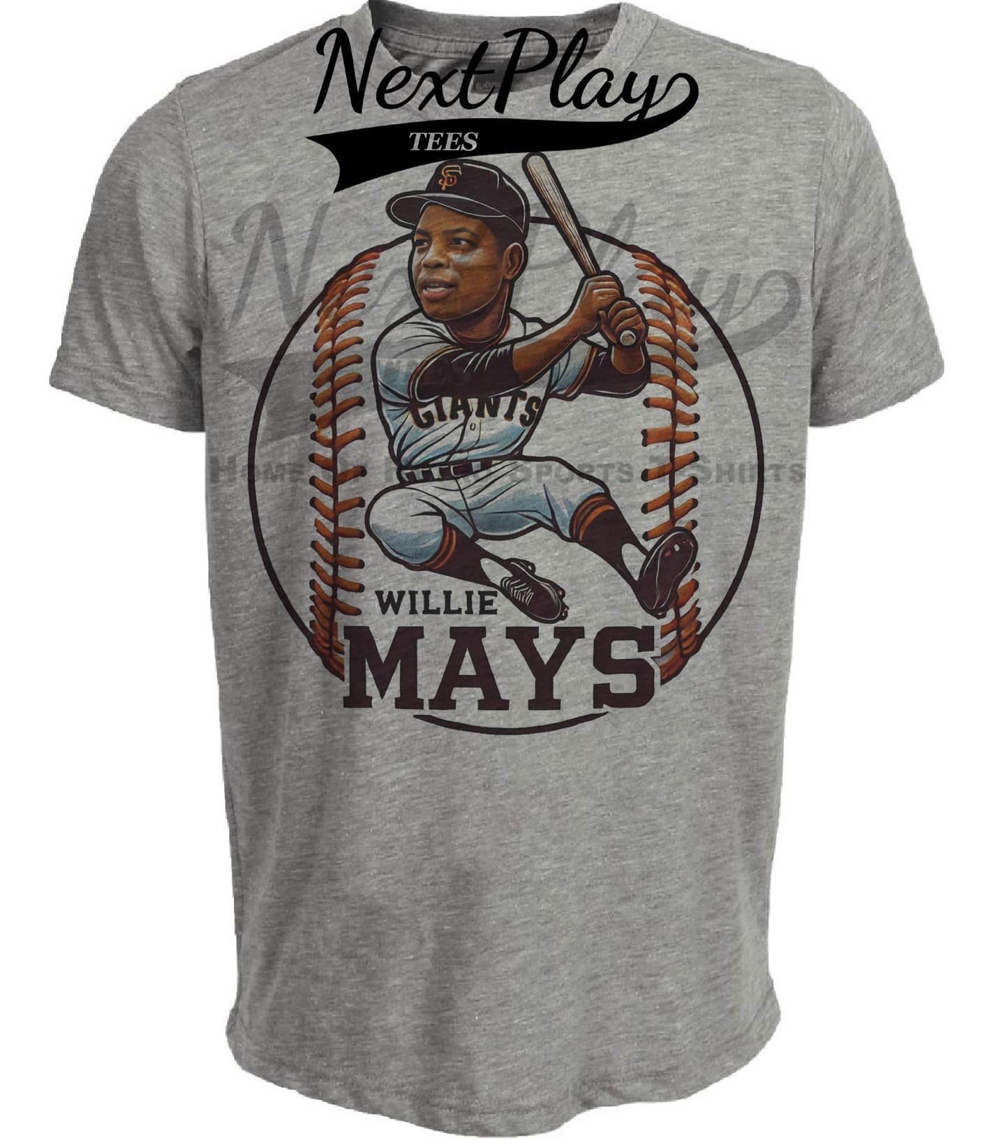 San Francisco Giants Willie Mays Exclusive Retro Baseball Artwork Heather Gray Sublimated T-Shirt