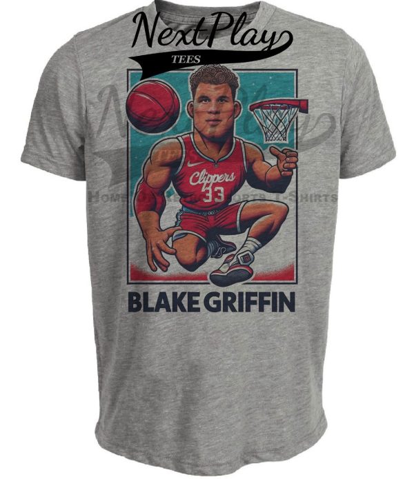 Los Angeles Clippers Blake Griffin Exclusive Retro Basketball Artwork Heather Gray Sublimated T-Shirt