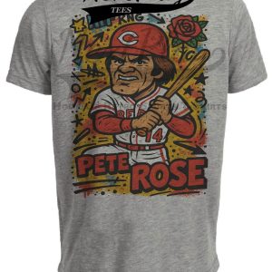 Cincinnati Reds Pete Rose Exclusive Caricature Baseball Artwork Heather Gray Sublimated T-Shirt