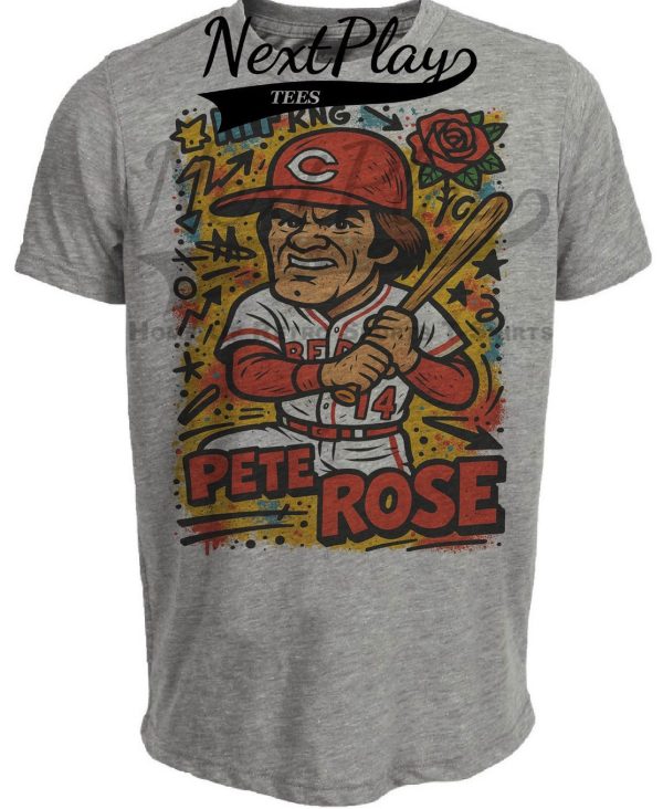 Cincinnati Reds Pete Rose Exclusive Caricature Baseball Artwork Heather Gray Sublimated T-Shirt
