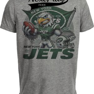 New York Jets Exclusive Retro Football Flag Artwork Heather Gray Sublimated T-Shirt