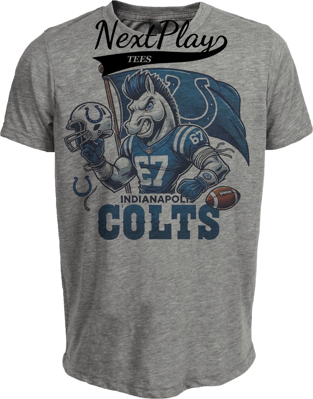 Indianapolis Colts Exclusive Retro Football Flag Artwork Heather Gray Sublimated T-Shirt