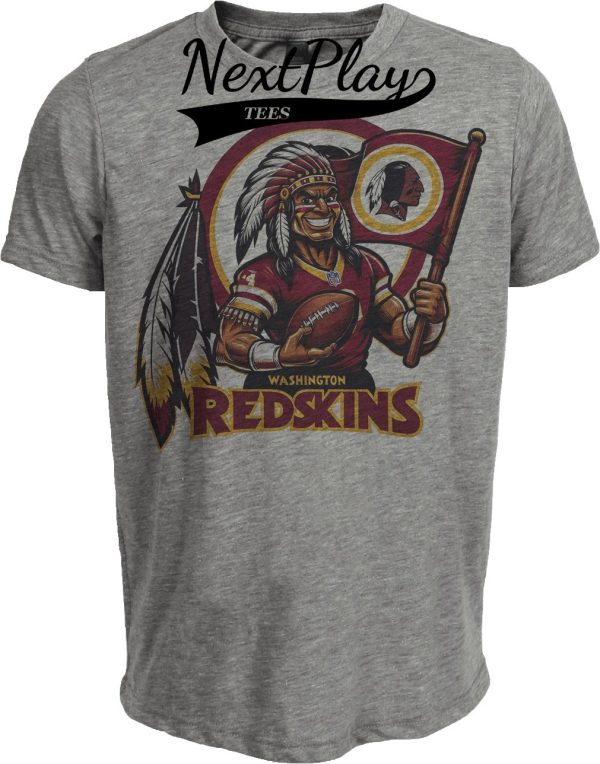Washington Redskins Exclusive Retro Football Mascot 1987 Artwork Heather Gray Sublimated T-Shirt
