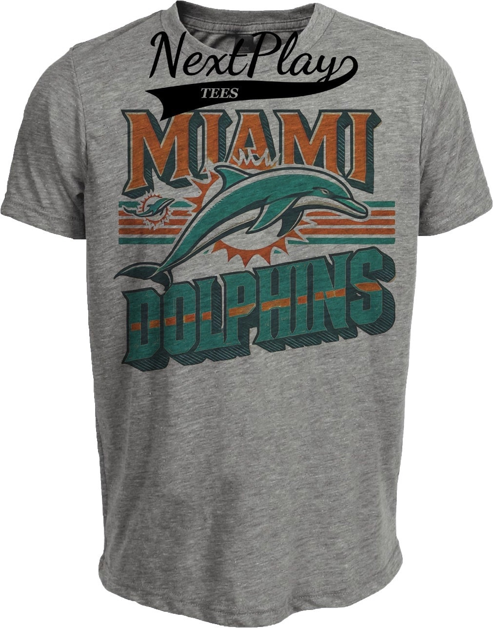 Miami Dolphins Exclusive Retro Timeless Throwback Football Artwork Heather Gray Sublimated T-Shirt