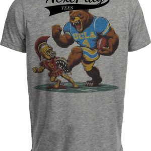 UCLA Bruins vs. USC Trojans Exclusive Retro Rivalries Football Ferocious Artwork Heather Gray Sublimated T-Shirt