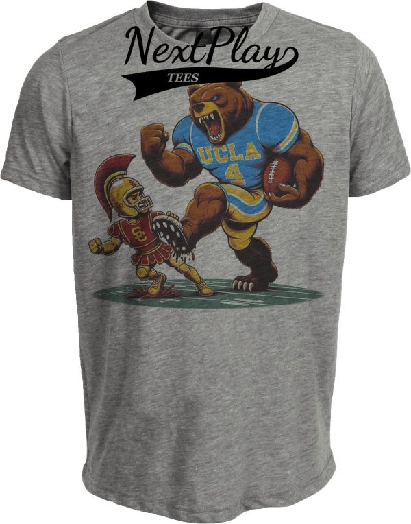 UCLA Bruins vs. USC Trojans Exclusive Retro Rivalries Football Ferocious Artwork Heather Gray Sublimated T-Shirt