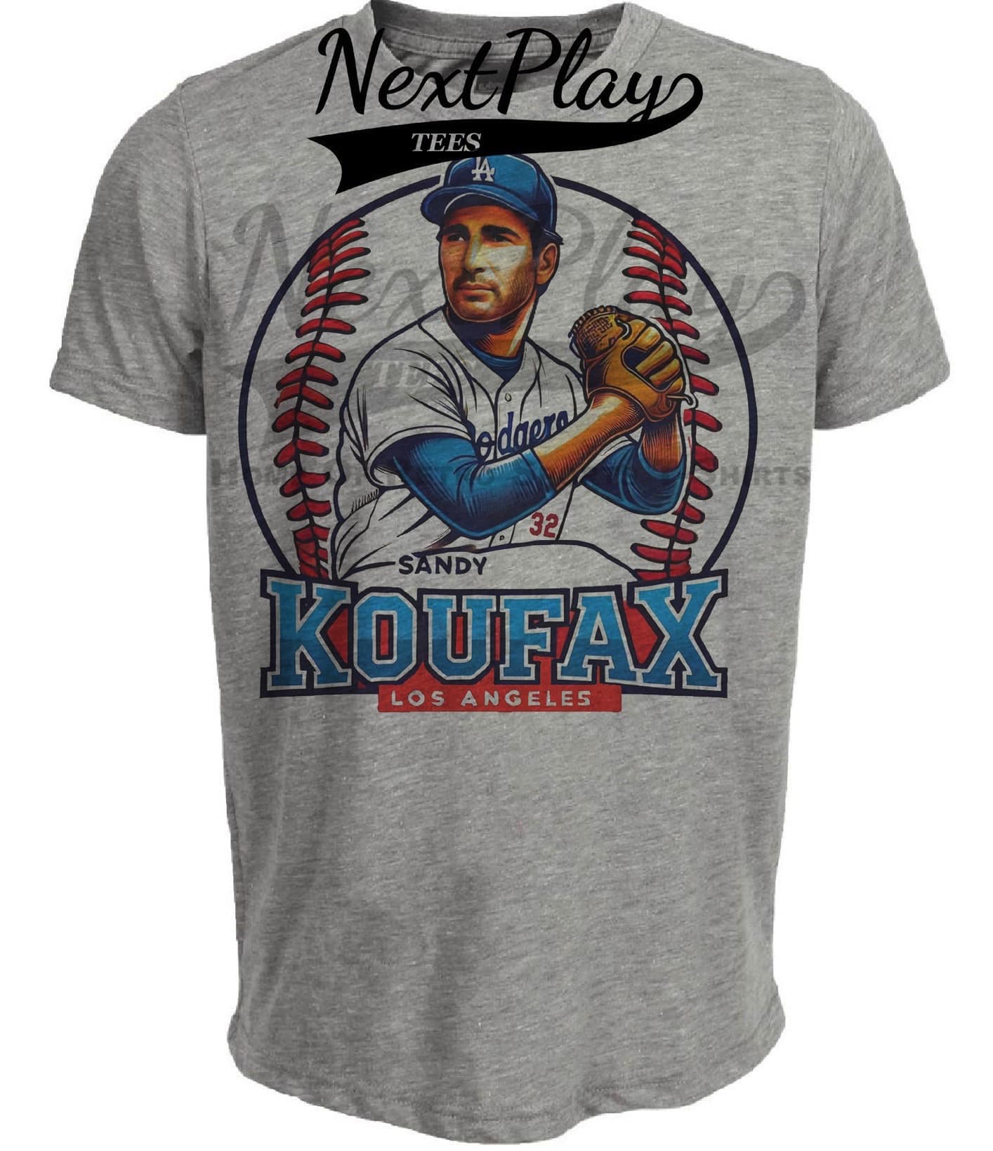 Los Angeles Dodgers Sandy Koufax Exclusive Retro Baseball Artwork Heather Gray Sublimated T-Shirt