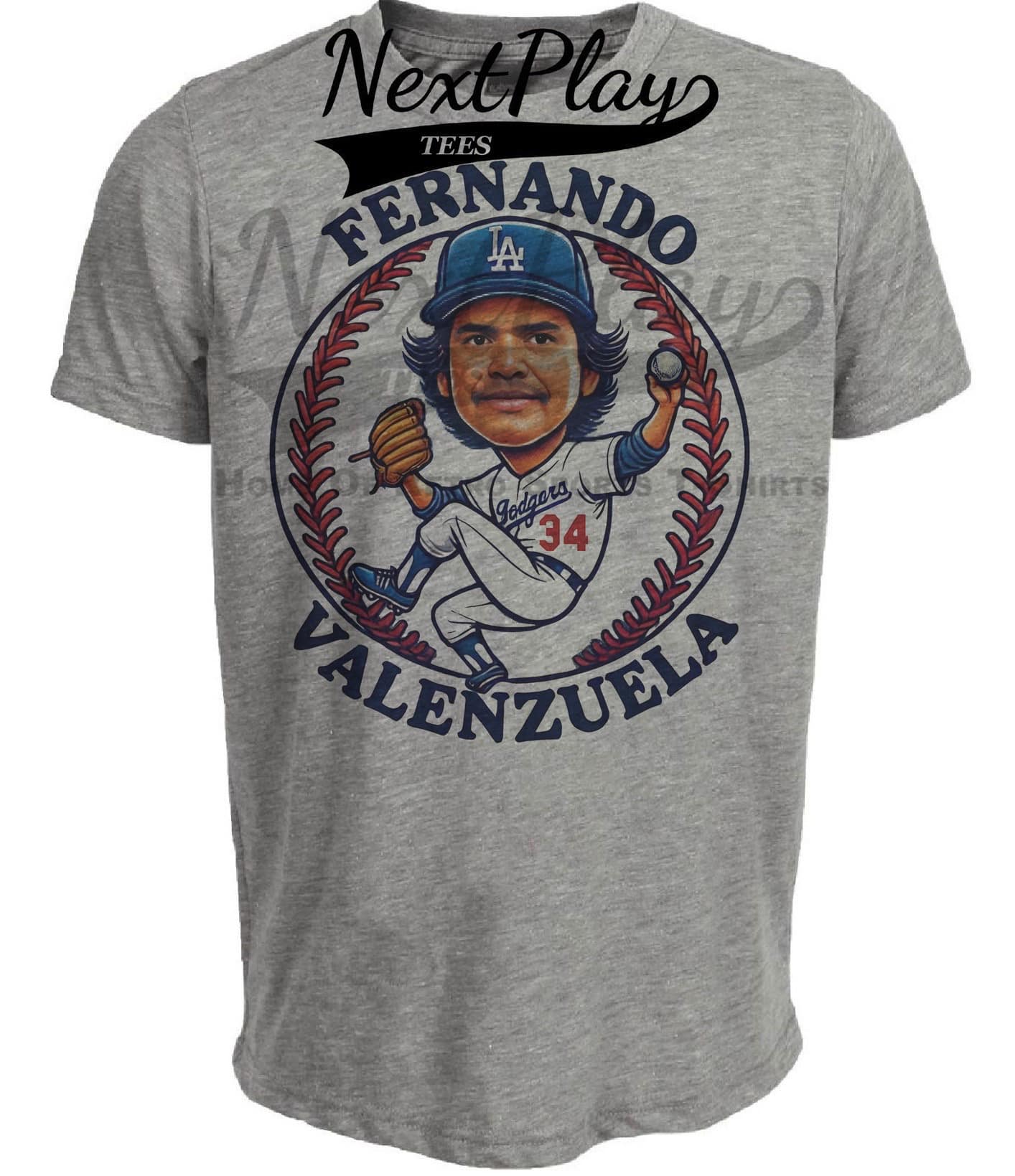 Los Angeles Dodgers Fernando Valenzuela Exclusive Retro Baseball Artwork Heather Gray Sublimated T-Shirt