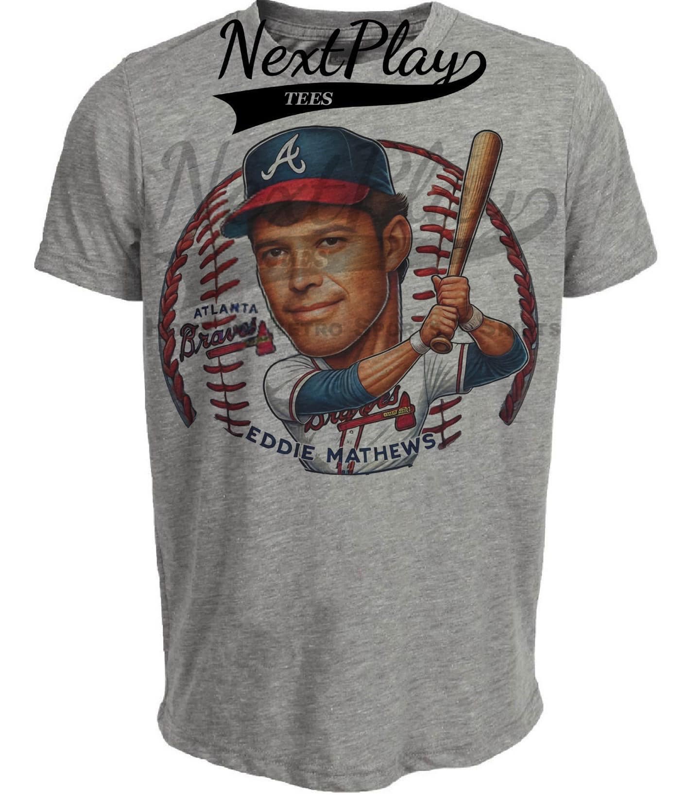 Atlanta Braves Eddie Mathews Exclusive Retro Baseball 1955 Artwork Heather Gray Sublimated T-Shirt