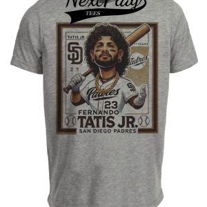 San Diego Padres Fernando Tatis Jr. Exclusive Retro Baseball Artwork Heather Gray Sublimated T-Shirt