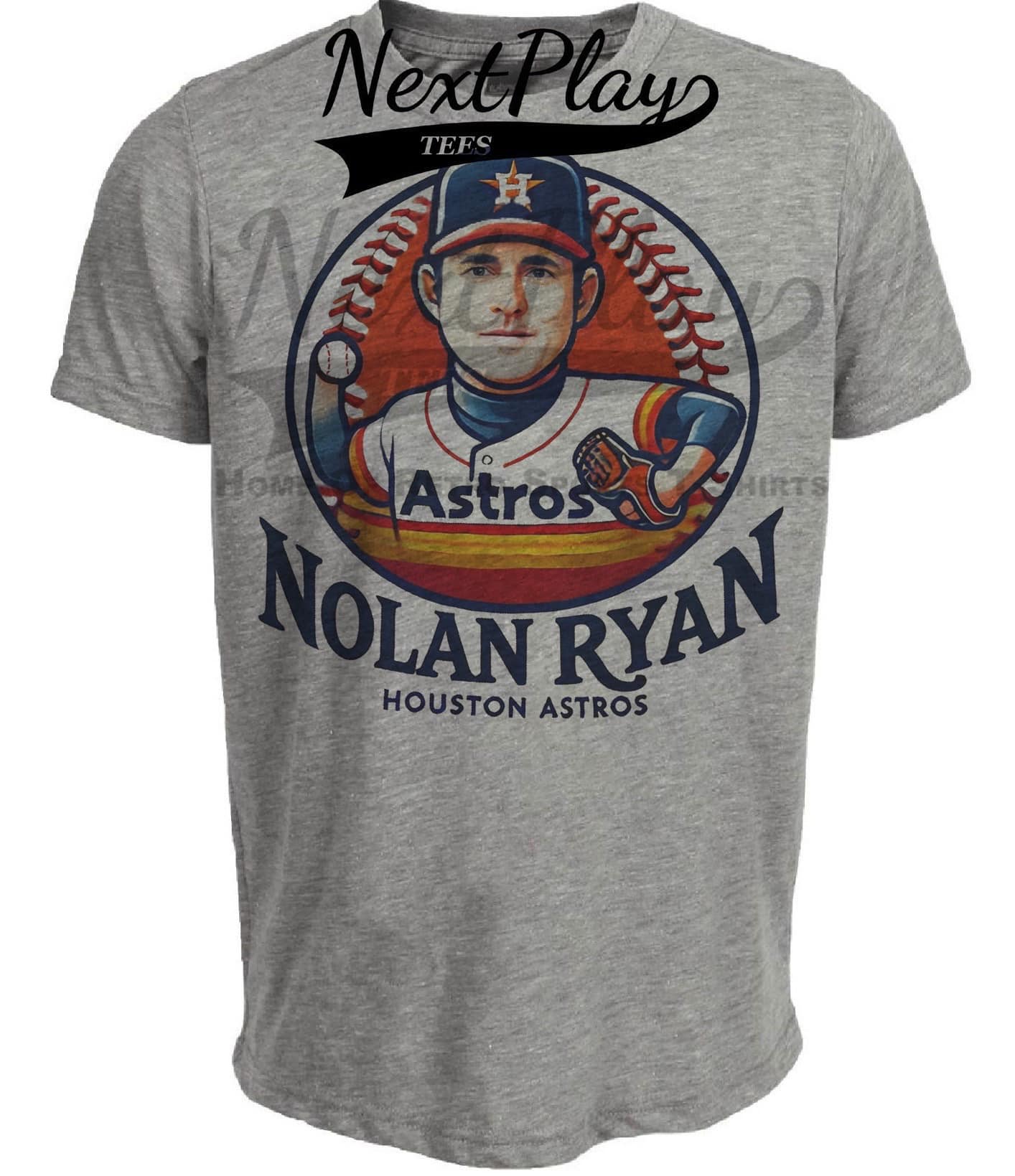 Houston Astros Nolan Ryan Exclusive Retro Baseball Artwork Heather Gray Sublimated T-Shirt